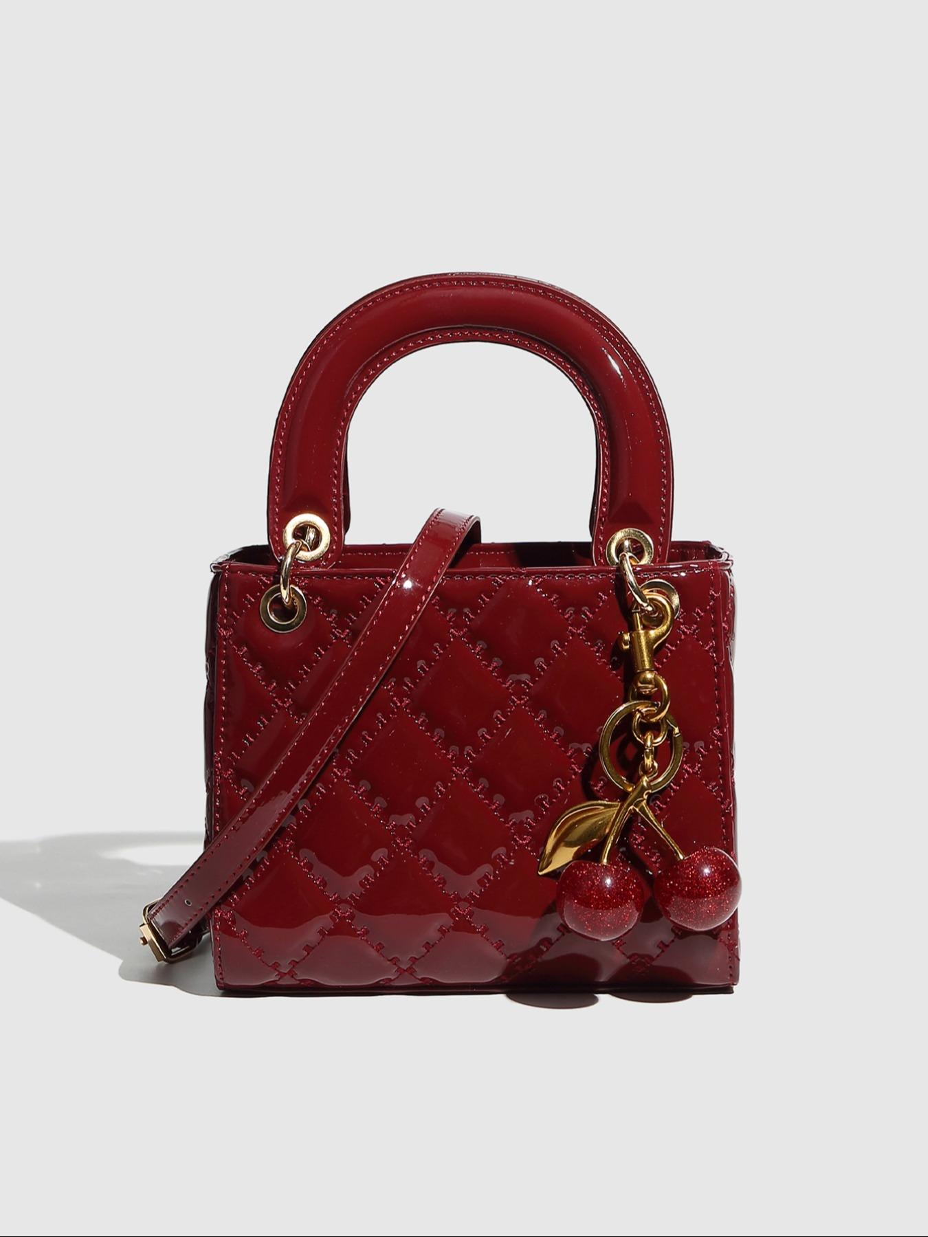 Women's Fashionable Cherry Decorated Quilted Crossbody Bag, Casual PU Leather Shoulder Bag for Daily Used, Trendy Versatile High-quality Daily Commuting Bag