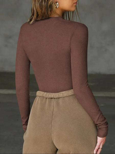 Women's Slim-Fit Casual Zipper Long Sleeve T-Shirt, Thin Fabric Daily Wear Top, Fall Season Comfortable Clothing for Women