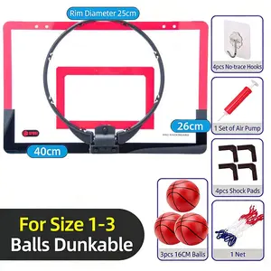 Indoor Basketball Hoop for Kids, Door Mount Office Basketball Hoop, Mini Basket for Teens and Adults, Includes 1-3 Balls