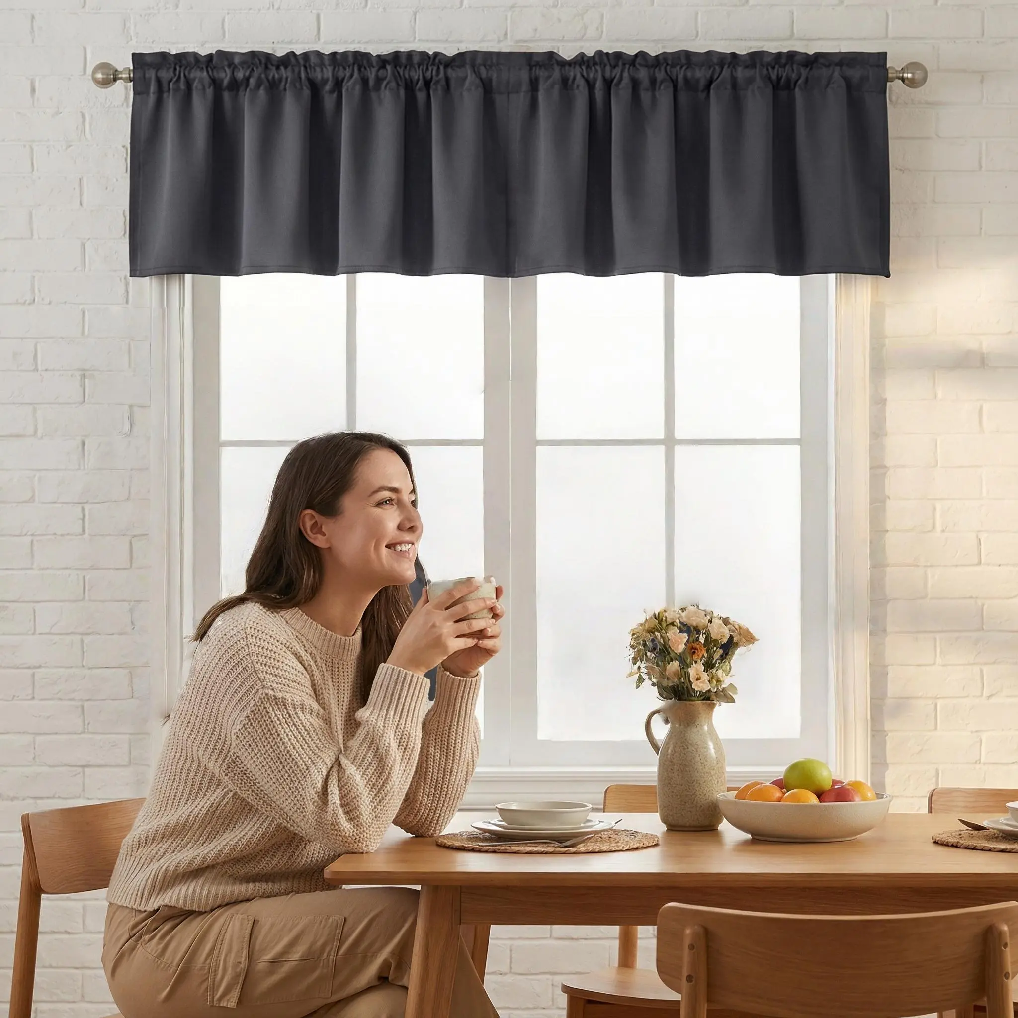 4-Panel 52x18in Rod Pocket Blackout Curtain Draper, Anti-Shrink Breathable Durable Fade-Resistant, Easy Installation Soft Window Curtain for Kitchen Bathroom Cafe, FT1700