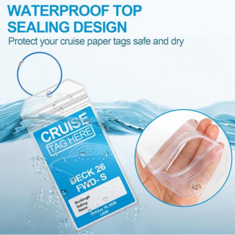 Clear Luggage Label Holder, 10pcs/set Waterproof Travel Luggage Tag Holder with Random Color Hanging Ring, for Identification Label, Travel Bag Label, Clear Visibility