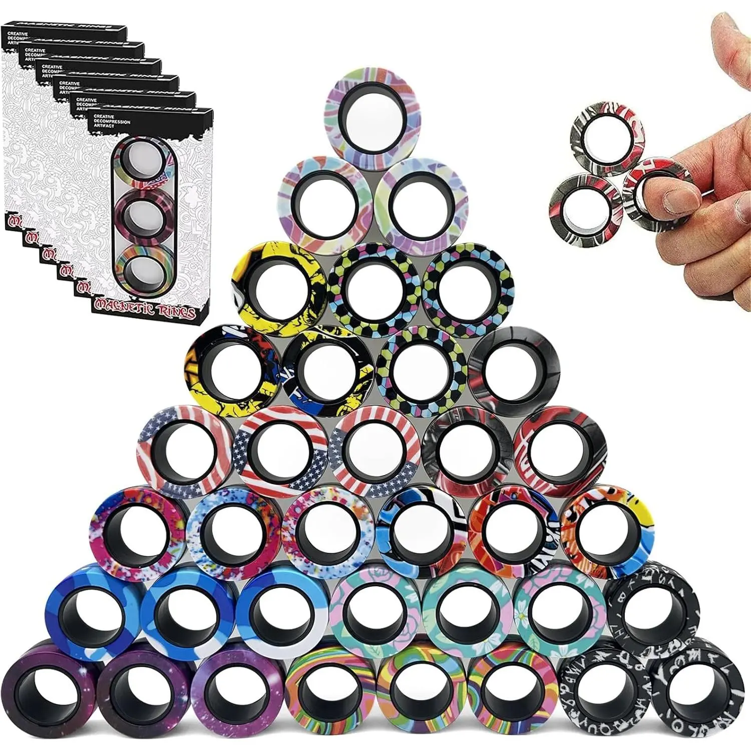 36Pcs Magnetic Rings Fidget Toys Spinner Set Prizes for Kids Classroom Party Favors,Finger Magnet Rings Endless Hours of Fun ADHD Stress Relief Fidget Spinners for Birthday Adultsfidget toys