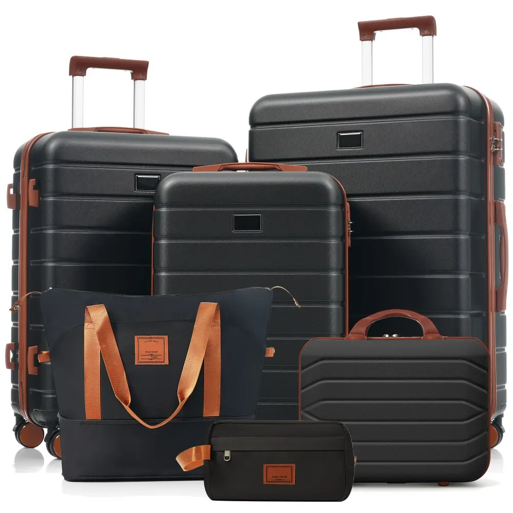 Travelpro Max 6-Piece Hardside Luggage Sets with TSA Lock, 14/20/24/28-Inch Spinner Suitcases, Expandable Travel Duffel Bag, Waterproof Toiletry Kit & Adjustable Handle (Black, Brown), Spinner Wheels, 14-Inch Carry-On, Multi-Function