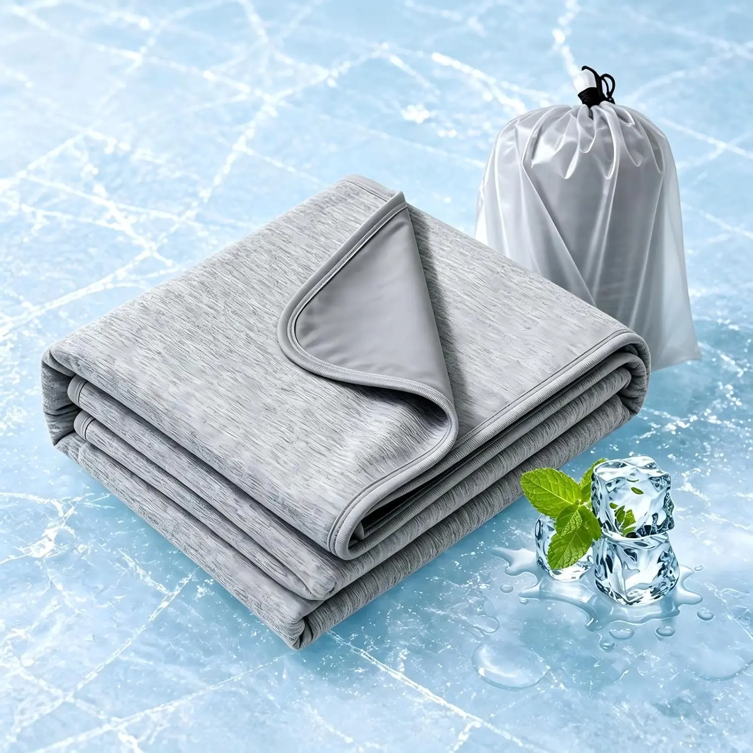 60''x80''Cooling Blanket,Cold Blanket for Hot Sleepers,Lightweight Breathable,  Cool Fabric,Thin Summer Cooling Blanket for Couch, Bed & Travel,Portable with Drawstring Bag,Gray