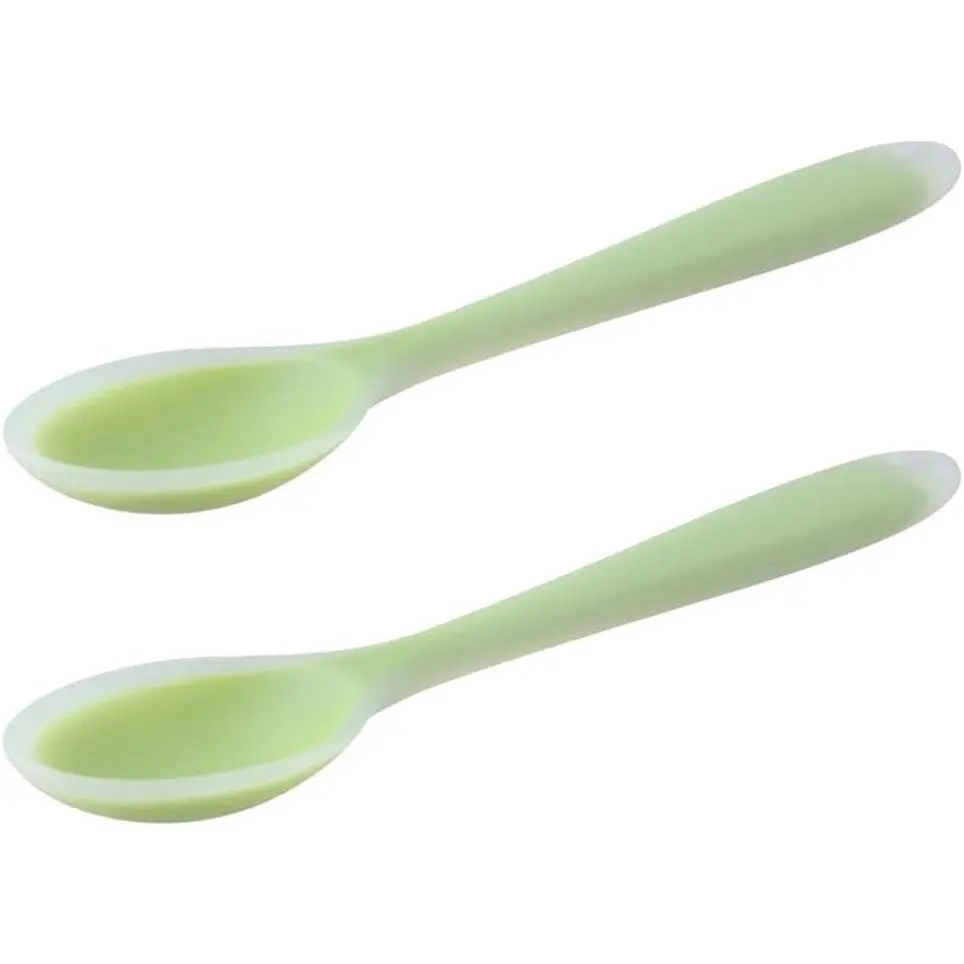 2 Pcs Silicone Dinner Spoon, Multi-purpose Surrounding Transparent Design Soft Texture Ergonomic Design for Mixing Soup Rice Porridge Serving Kitchen Restaurant (Green)