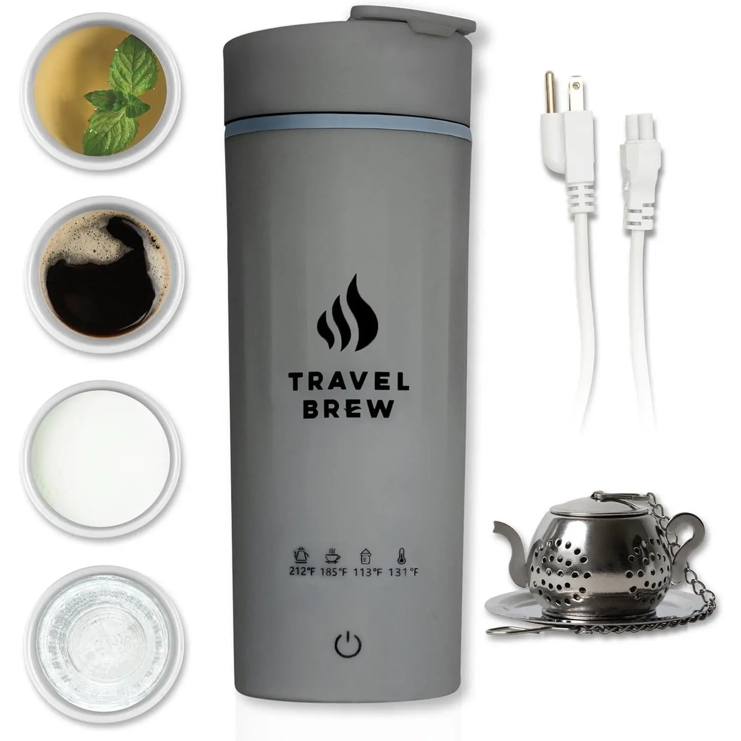 Portable Travel Electric Kettle with Tea Infuser - Mini Size, 4 Temperature Settings, Auto Shut-Off & Boil Dry Protection (Gray)