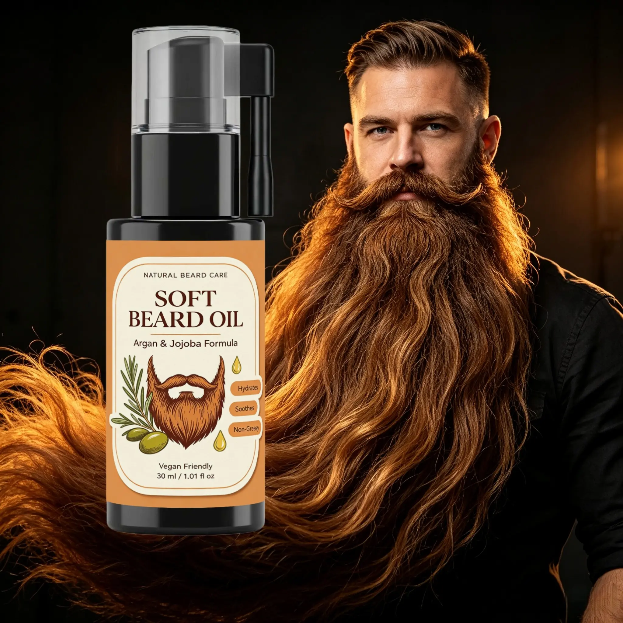 Soft, Hydrating Beard Oil with Argan & Jojoba Oil, Hydrate & Moisturize Beard Hair, Tame Frizzy Rough Beard, Soften & Smooth Facial Hair, Strengthen Beard Roots, Boost Fuller & Thicker Beard, Add Natural Shine, Non-Greasy Vegan Beard Care Serum for Men