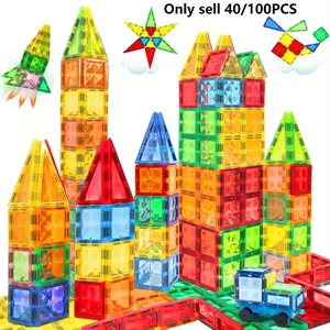 40/100pcs magnetic building blocks toys magnetic plates small size, Creative magnetic blocks, Magnetic Tiles Set, children's stacking blocks, DIY construction puzzle toys, birthday holiday gifts, parent-child interaction, back to school gifts