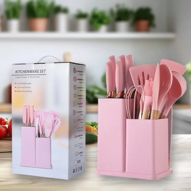 19-Piece Kitchen Tool Set with Cutlery, Silicone Cooking Utensils, Includes Cutting Board, Essential Kitchen Cooking Tools Kit, Modern Kitchenware Set
