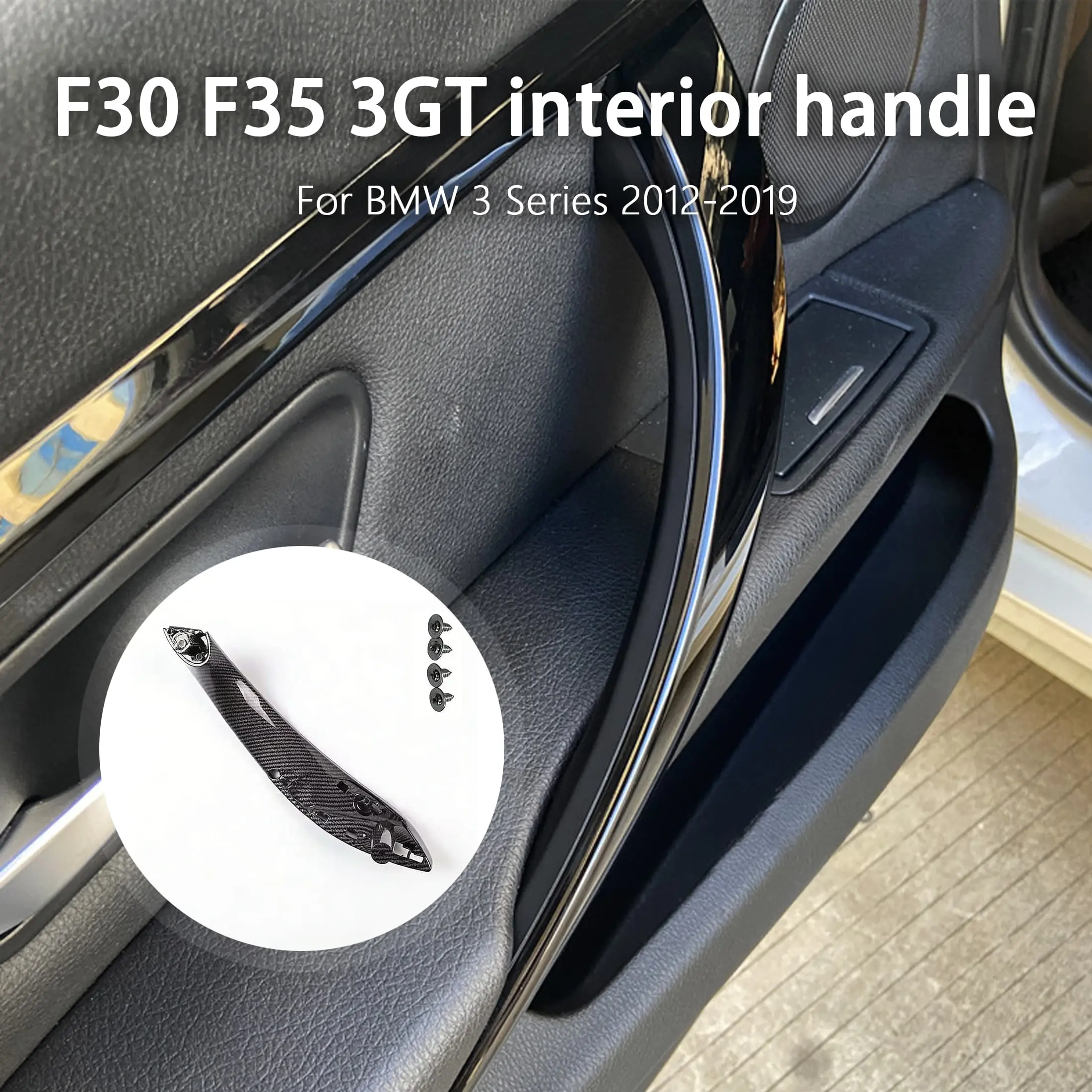 1Pcs Car Inner Door Handle Carbon Fiber Style Replacement Interior Parts Car Interior Accessory Automotive Car Accessories Compatible With BMW 3 Series F30 F31 F32 F80 F82 F83 2013-2018