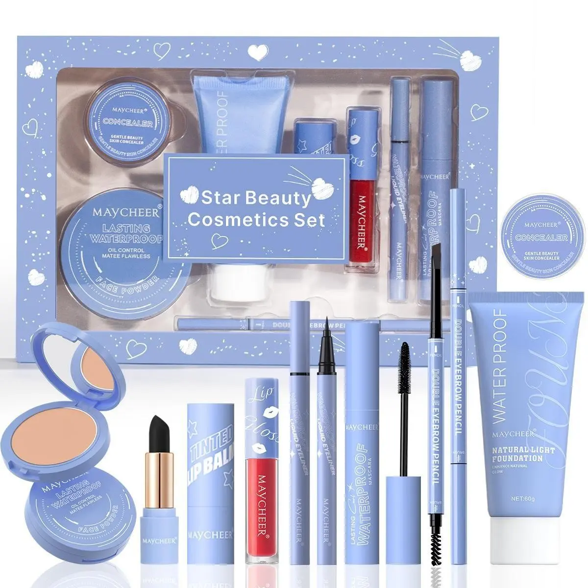 [Full Face Makeup Kit] All-in-One Full Face Makeup Kit - Complete Beauty Set, Berry & Neutral Foundation, Blush, Eyeshadow Palette & Mascara Suitable for Gifts or Personal Use, Comprehensive Powder-Based Makeup Collection