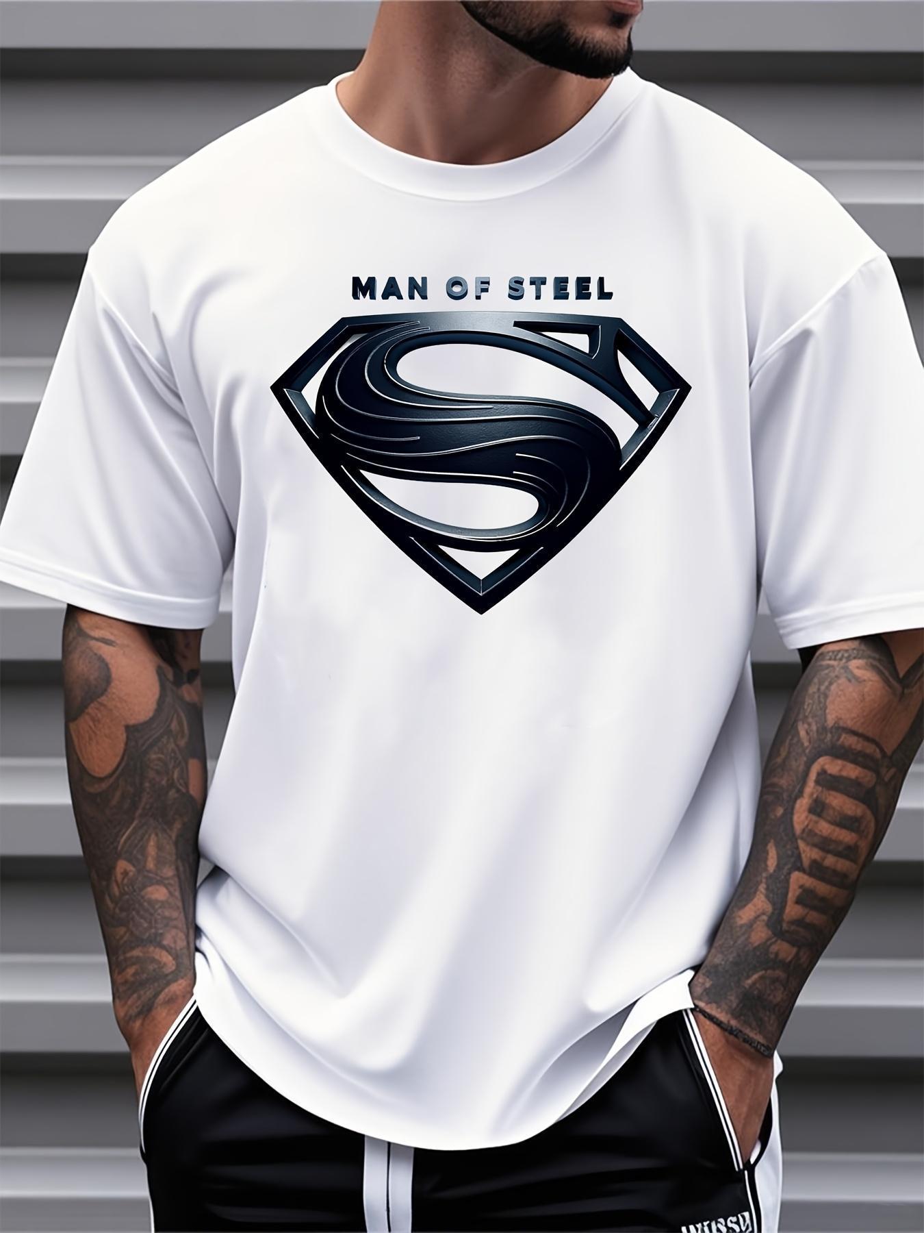 Justice League Men'S Plus Size Casual Crew Neck T-Shirt Man of Steel Graphic Print Short Sleeve Ideal for Spring/Summer Everyday Tshirt | Playful Text Design | Comfortable Fit SIZE Plus Size M-5XL