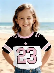 Summer Kids & Short Sleeve T-Shirt, Number & Letter Print, Girls Casual Fashion Top, Streetwear Style