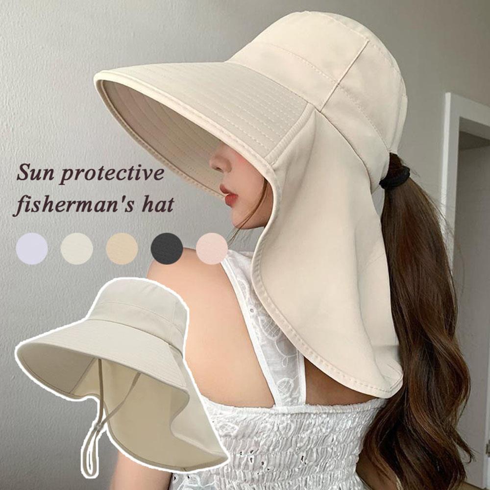 Sunscreen Cap Ponytail Travel Fisherman Hat Wide Brim Sun Hat with Neck Flap Outdoor UV Anti Neck Protection Sun Visors