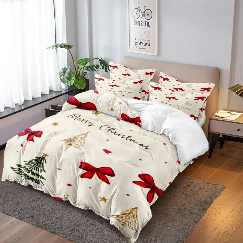 3-Piece Bedding Set with Christmas Theme, Soft Breathable Duvet Cover and Pillowcases, Multiple Sizes Available