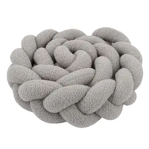 2M Handmade Teddy Fleece Knot Long Pillow for Bedroom Sofa Couch, Elongated Cushion, Casual Polyester Fiber Cushion, Decorative Pillow for Home Decor, Comfortable and Stylish