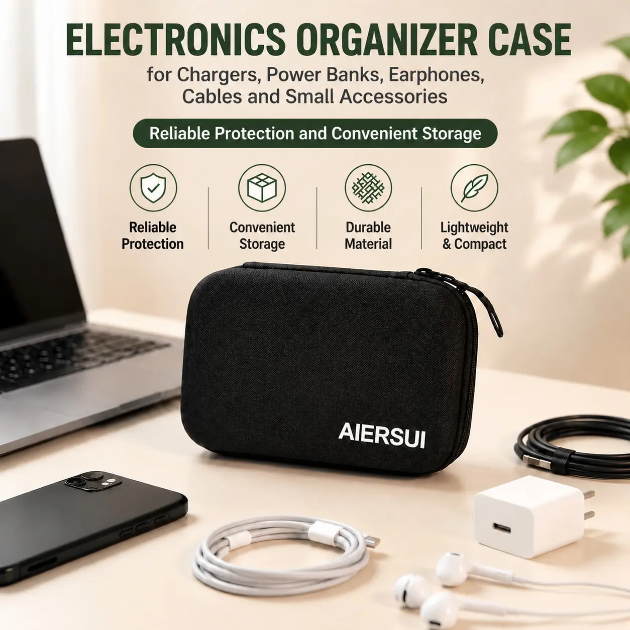 Portable Eva Hard Shell Electronic Storage Bag, Oxford Fabric Travel Organizer, Fits Chargers, Power Banks, Earphones, Cables, 8.6x7x2.7inch（Just one storage bag）