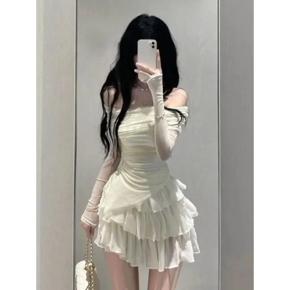 2025 Autumn Two Pieces Skirt Set Women Y2k Crop Tops T-shirt + Cake Skirts Japanese Kawaii Fashion Suits Chic Outfits Korean