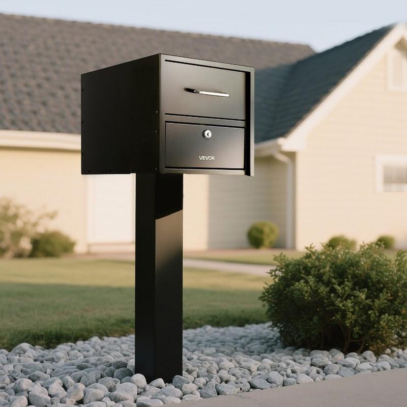 VEVOR Post Mount Mailbox, Anti - Pry Anti - Theft Mailboxes for Outside, Heavy Duty Lockable Mail Box with Magnetic Door, Weather - Resistant Metal Post Box for House Outside 21.06x 10.63x 11.22 in