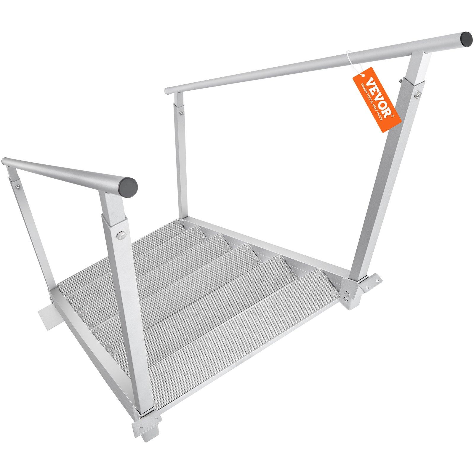 【Summerfinds】6-Step Aluminum Adjustable Dock Ladder, 43-51in Free Height Adjustment, 500lbs Load Capacity, Dual Nonslip Mat Rails, Comfortable Walking, 31.5x72.8x82.3in Size, Ideal for Swimming Pools, Safe for Child & Elderly, Handrail