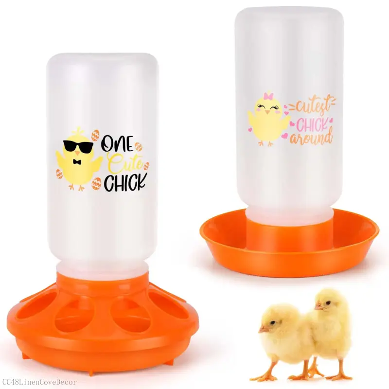 1L Plastic Body Automatic Feeder & Waterer 2-Piece Set - Brooding Kit for Baby Birds, Brooder Starter, Chicken Coop Accessories CC48LinenCoveDecor, Two Pieces