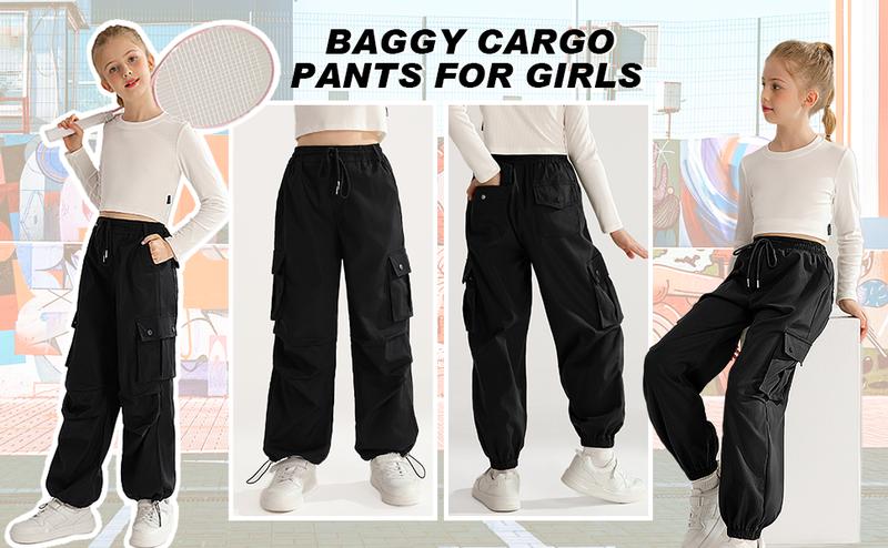 Girls Cargo Jogger Pants Parachute Pants with Elastic Waist and Pockets Cargo Trousers for Teens Girls 7-14 Years Bottoms Womenswear