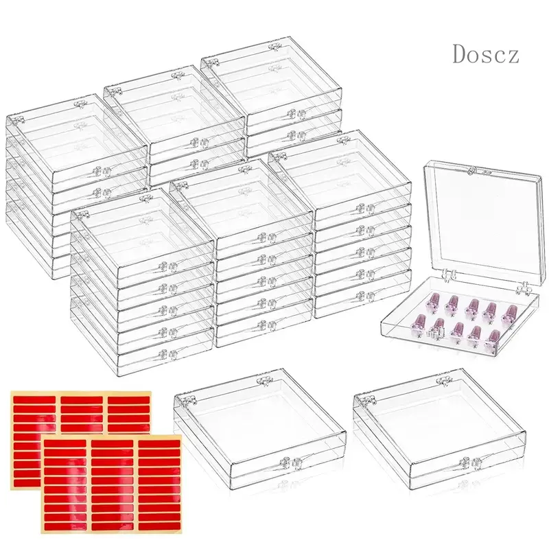 30 Pack Press on Nails Box, Clear  Press on  Storage Packaging Boxes Case, Empty  Containers with with Adhesive Tapes for Press ons  Art Salon Business Supplies