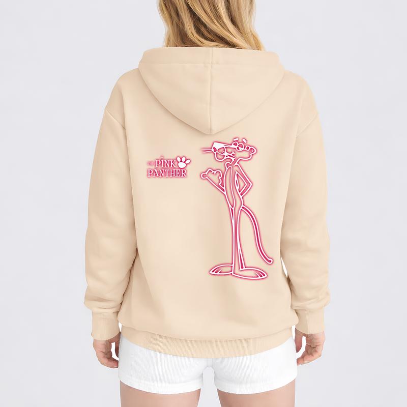 Women's Pink Cartoon Pattern Zip-Up Hooded Jacket, A Casual Outerwear Piece And Long-Sleeved Hoodie, Suitable For Autumn, Winter, And Spring. Perfect For Everyday Casual Wear And Indoor And Outdoor Activities.
