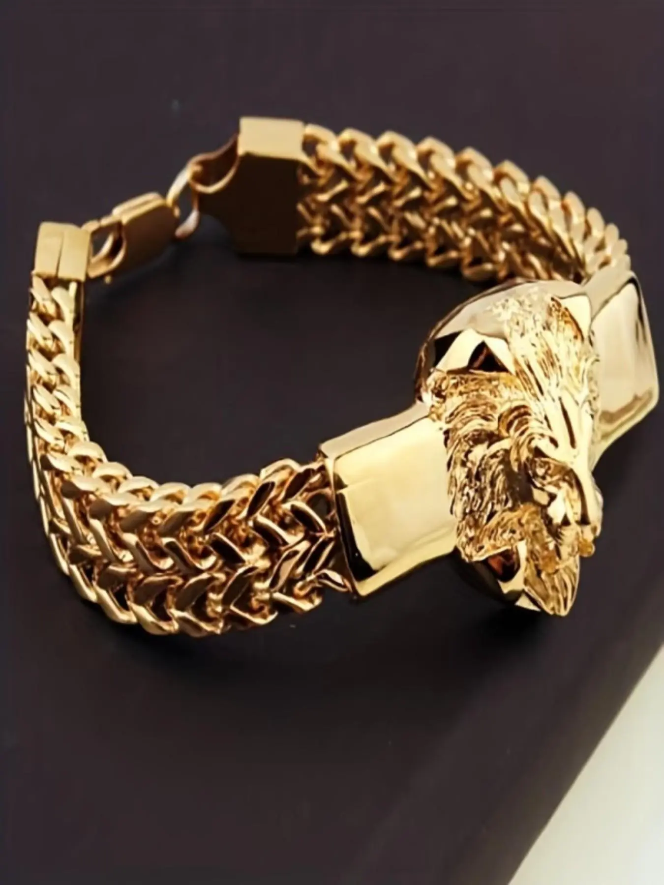 Men's Party Knight Jewelry Gift, Fashion Stainless Steel Chain Bracelet, Lion Head Design, Perfect Holiday Gift, All Seasons Wear, Metal Bracelet