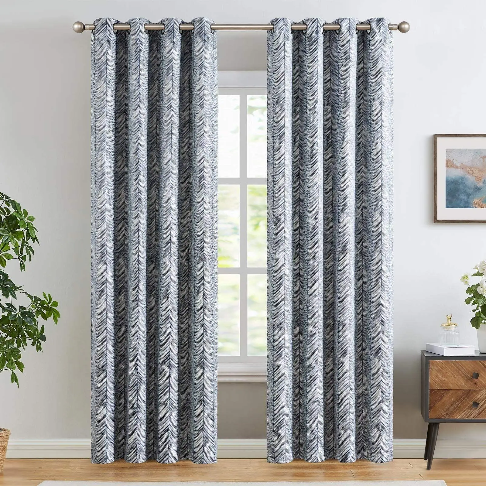 Herringbone Textured Curtains, Triple Weave 2-Panel Household Textiles for Living Room Decor & Sliding Doors, Tumble Dry Low, Light Iron Or Steaming