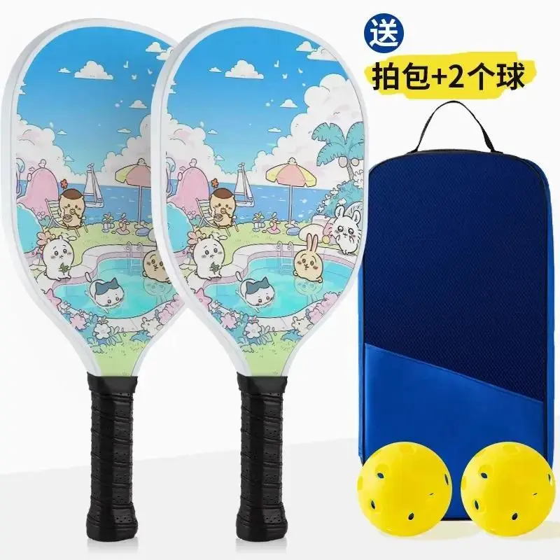 Cute Cartoon Animal Beach Pattern Pickleball Paddle Set 2 Wood Paddles with Carry Bag and 2 Balls for Kids and Adults Outdoor