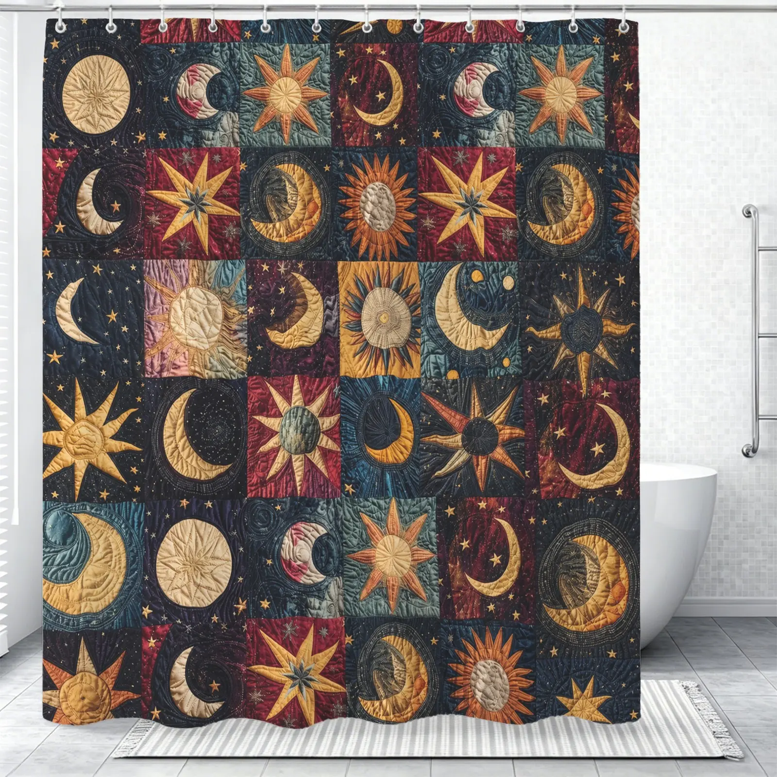 1 Piece Of Astrological Themed Star And Moon Printed Shower Curtain, Made Of Waterproof And Soft Fabric, Suitable For Personalized Decoration And Gifts For Teenagers And Adults In Dormitories And Bathrooms