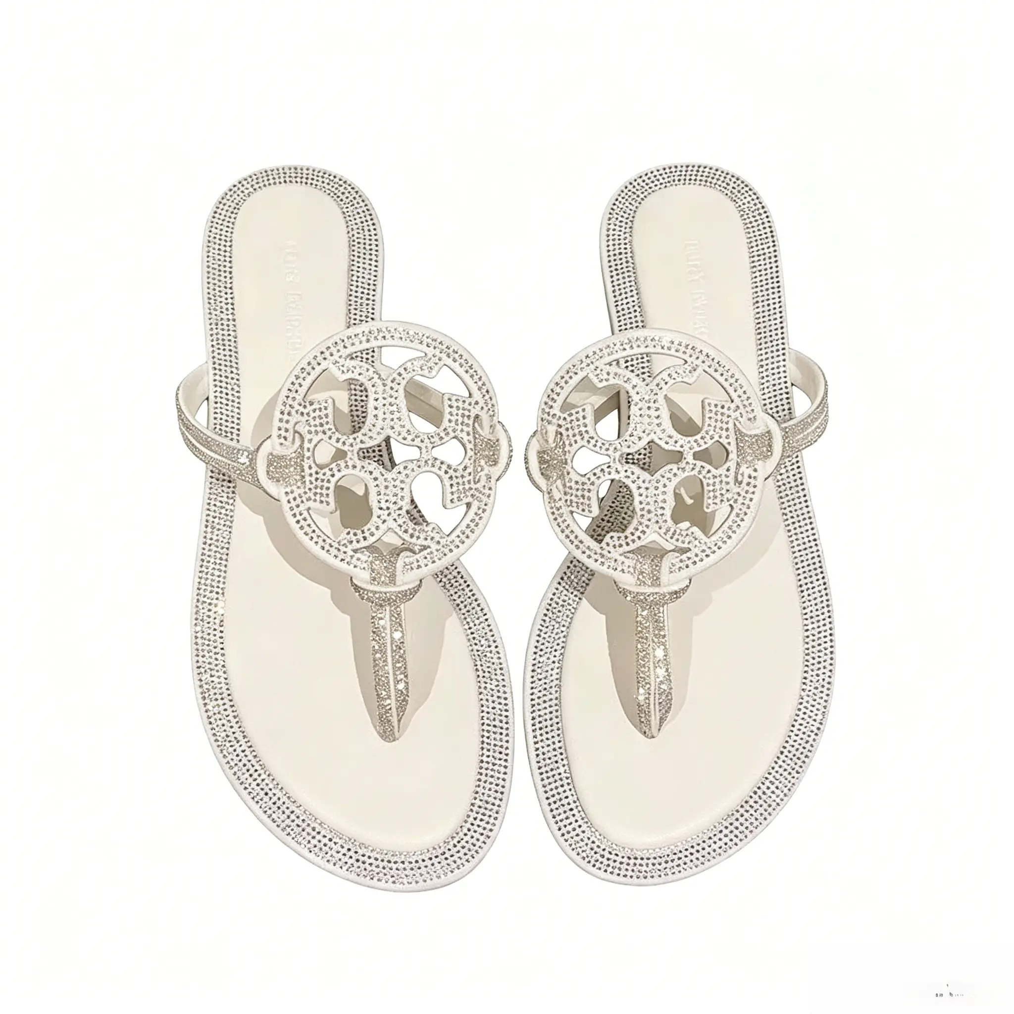 white crystal border flip flops Womens Hollow Circle Rhinestone Thong Flat Sandals, All Around Crystal Border Trim Open Toe Flip Flops, Sparkling Bling Embellished Casual Beach Vacation Walking Slides