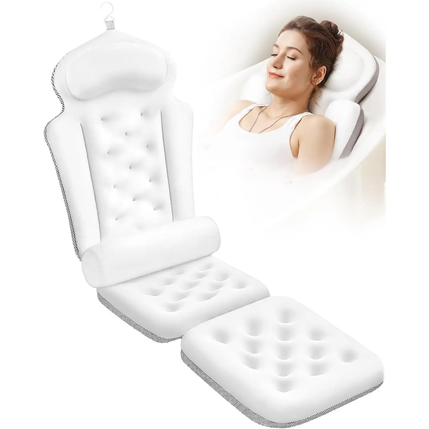 Full  Bath Pillow for Tub, Thick Bathtub Cushion Mat with ,  &  Support - Luxury  Bathroom Accessories, White
