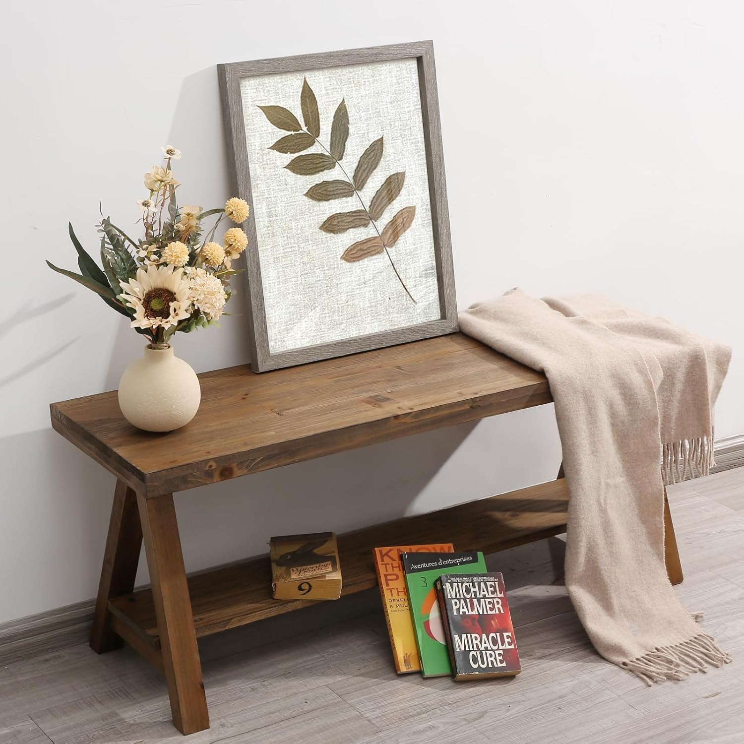 43" Farmhouse  Bench, Long Rustic Indoor Storage Bench for Entryway, Living Room, Dining Room, Solid  Construction,