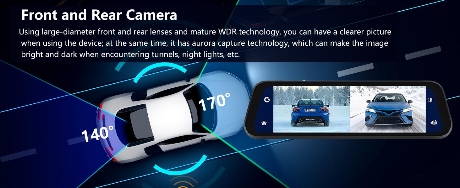 9.66" Carplay Mirror Dash Cam with Android Auto, Rear View Mirror Camera Front and Rear Dual Cameras Support Voice Control Night Vision Parking Assistance Monitoring 64G TF Card