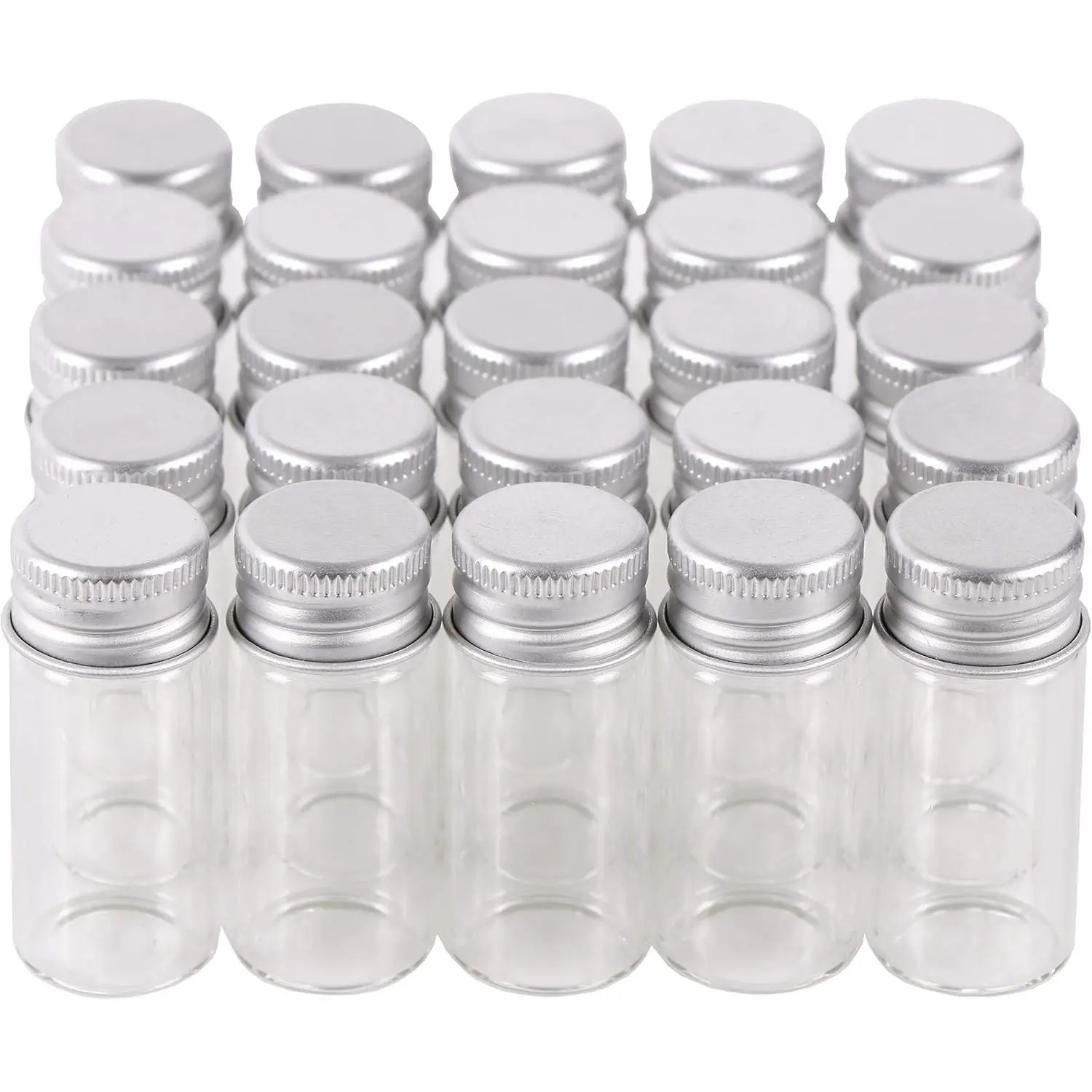 100 10ml Vials Small Mini Tiny Glass Bottles Clear Empty Jars with Aluminum Top Screw Lids Message Sample Bottle Wedding Favors Decorations DIY Jewelry Accessories Liquid Hold Storage
