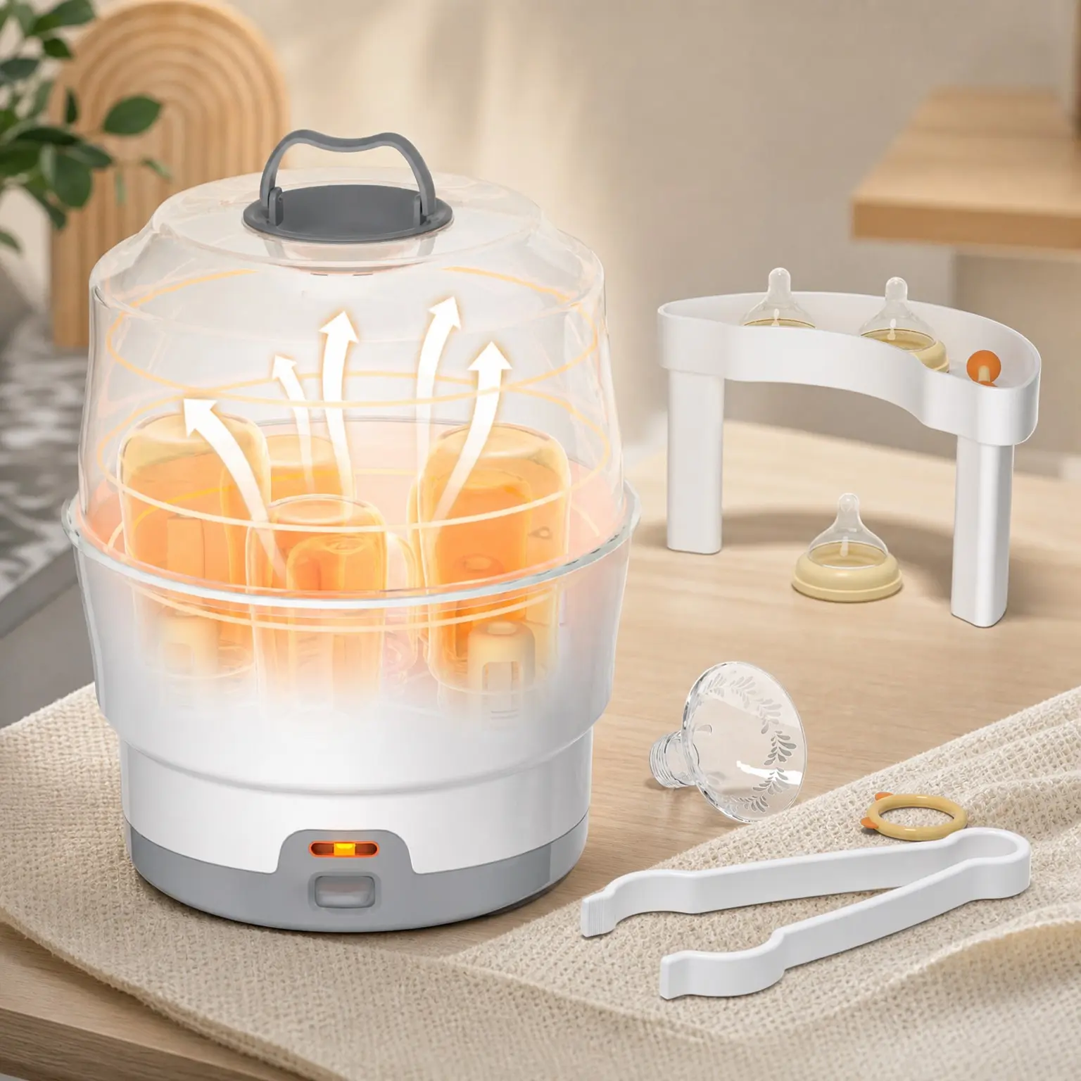Bottle Sterilizer for Baby Bottles & Breast Pump Parts with One-Touch Easy Operation, Compact Countertop Design, Fast & Full Steam Sterilization for Everyday Feeding(Gift)