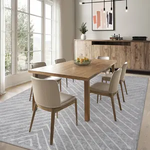 Modern Washable Area Rug – Ultra-Thin Geometric Line Carpet – Low Pile, Non-Slip – Easy Clean, Non-Shedding – for Living Room, Bedroom, Office