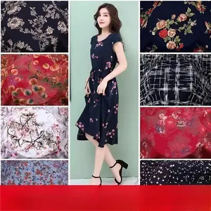 Summer Printed Rayon Fabric By The Meter for Clothing Pants Pajamas Dress Skirt DIY Sewing Floral Cloth Smooth Soft Red Black