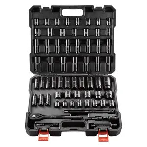 VEVOR Drive Impact Socket Set 1/2" - 65PCS Deep Standard Socket Set SAE 3/8" to 1-1/4" and Metric 10-24mm, 6 Point CR-V Cr-Mo Alloy Steel for Auto Repair - Easy-to-Read Size Markings, Storage Case