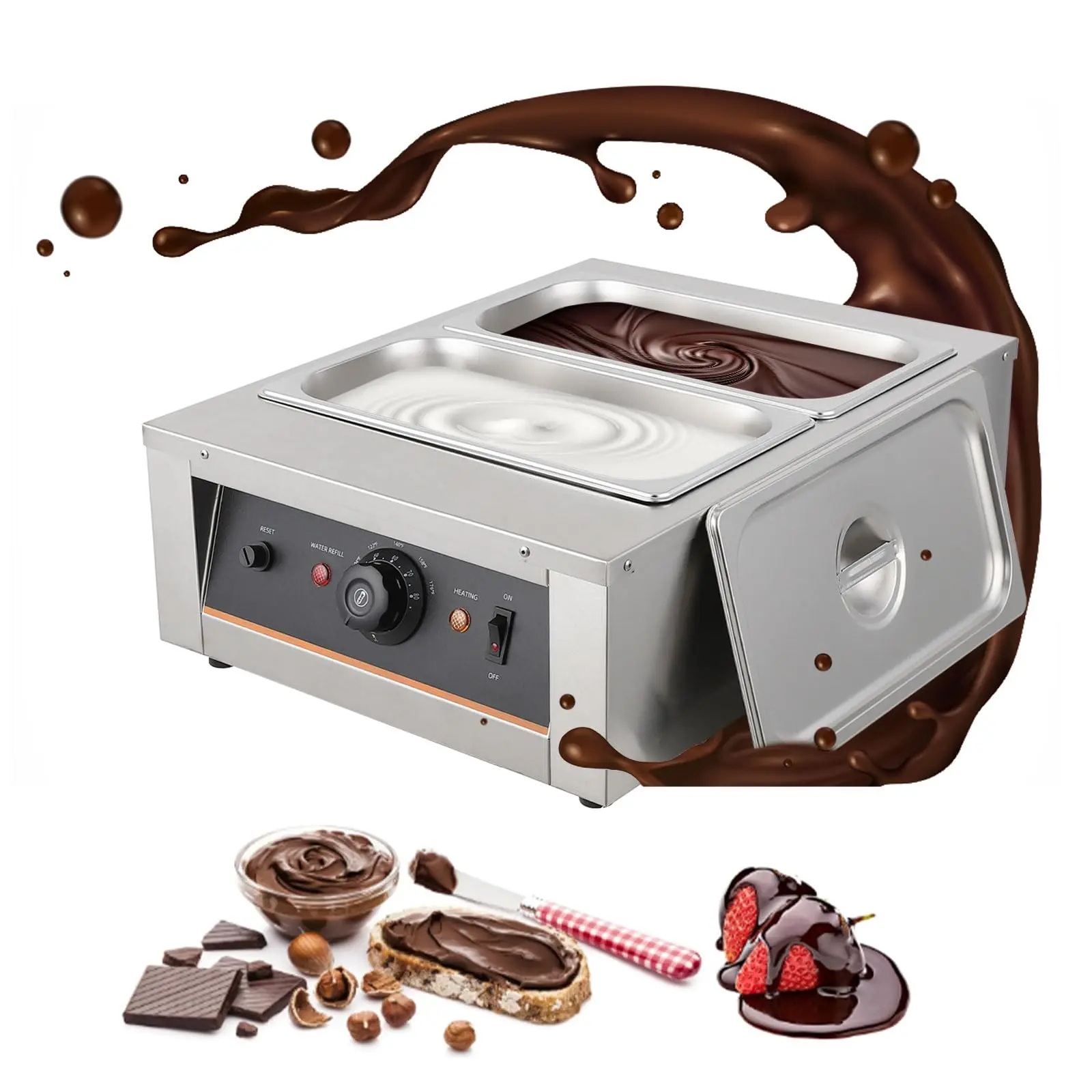 Garvee Chocolate Tempering Machine - 4.12 QT*2 Tanks, TEMP Control 86~176℉, 1500W Stainless Steel Electric Commercial Food Warmer, For Chocolate/Milk/Cream Melting