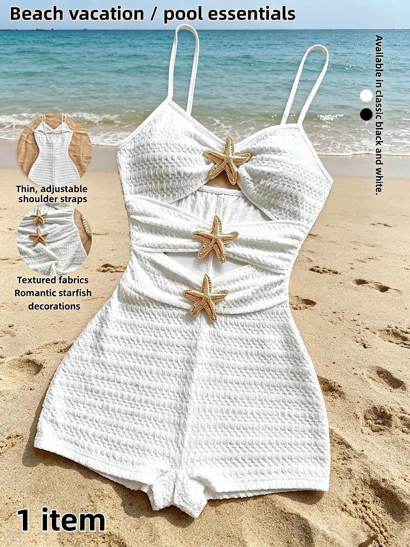 Women's One-Piece Swimsuit with Padded Bra, New Striped Bikini, Backless Design, Star Decoration, Summer Swimsuit, Beach Vacation Swimwear, Beach Fashion Swimsuit