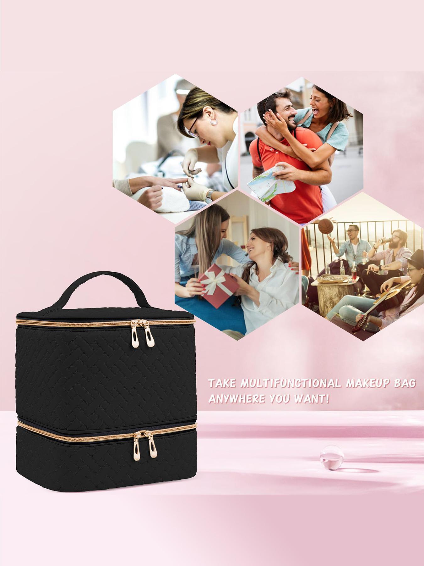 Double Quilted Nail Polish Storage Bag, Portable Nail Polish Nail Kit Supplies Organizer, Gel Nail Polish Carrying Case, Makeup Storage Bag, Holds 30 Bottles of Nail Polish