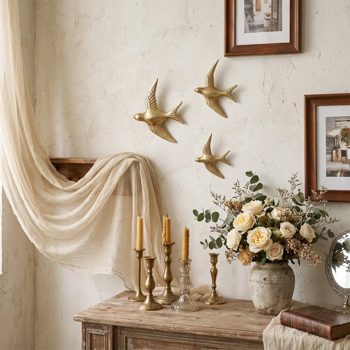 3pcs French Style Swallow Wall Hanging Set, Resin Bird Relief Decor, Vintage Animal Wall Art, Minimalist Cream Color, Wedding Gift, Photography Prop