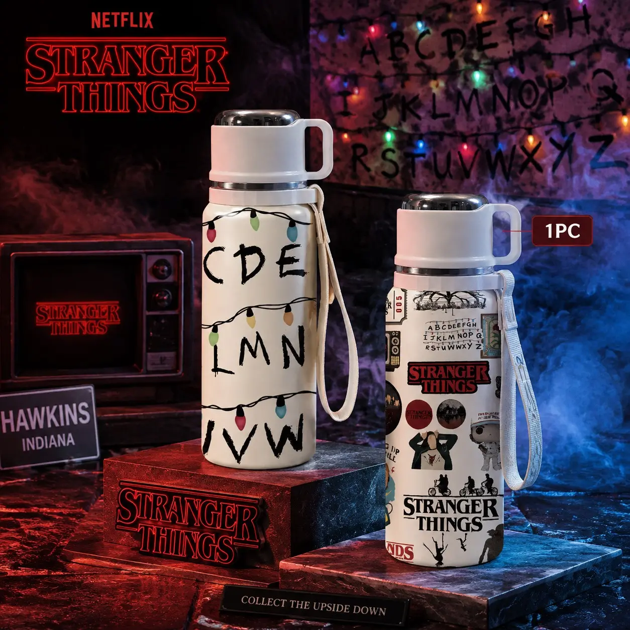 1PC 20oz Stranger Things Inspired Insulated Water Bottle, Retro Horror TV Theme Stainless Steel Tumbler, Upside Down World Graphic Design Double Wall Vacuum Travel Coffee Mug, Drink Cup for School, Office, Gym, Camping, Halloween Christmas Gift Idea