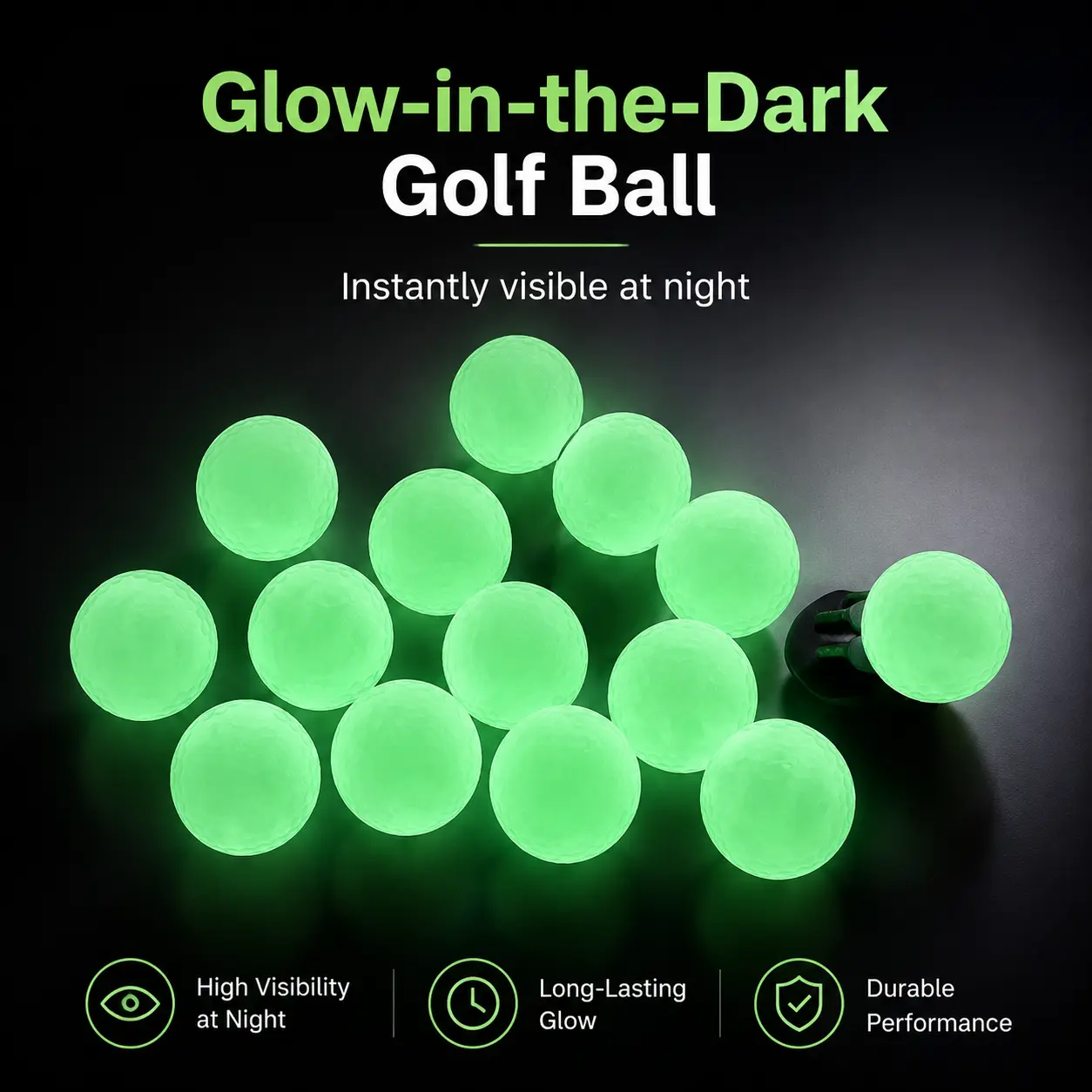 Premium Glow-in-the-Dark Golf Balls for Night Play – UV-Charged Phosphorescent Golf Balls with High-Visibility Fluorescent Coating, Durable Two-Piece Construction, Ideal for Driving Range, Backyard Practice, and Low-Light Courses
