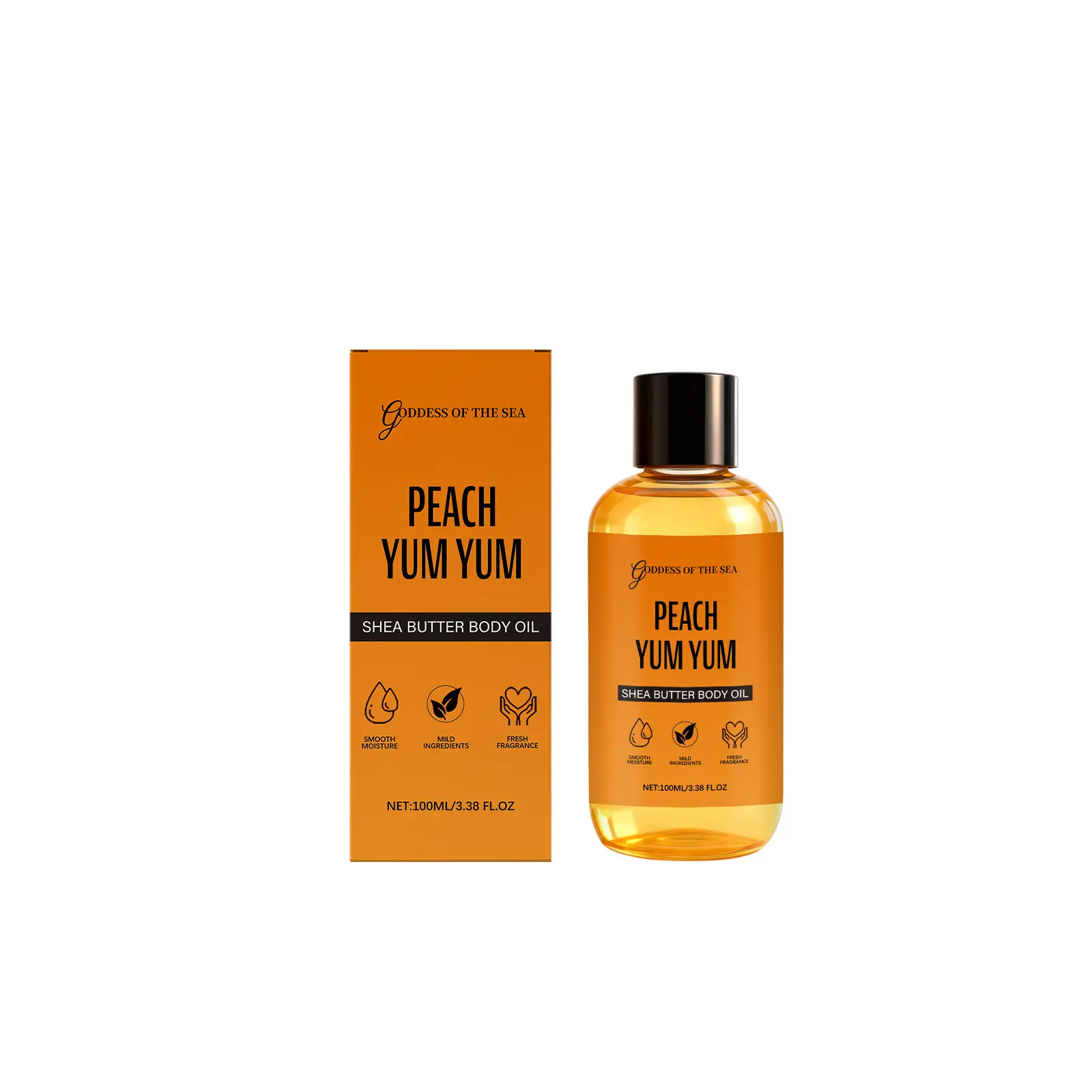 100ML Peach Yum Yum Shea Butter Body Oil By Goddess Of The Sea Mild Formula Smooth Moisturize Dry Skin Long Lasting Fresh Peach Fragrance Body Massage Skincare Oil