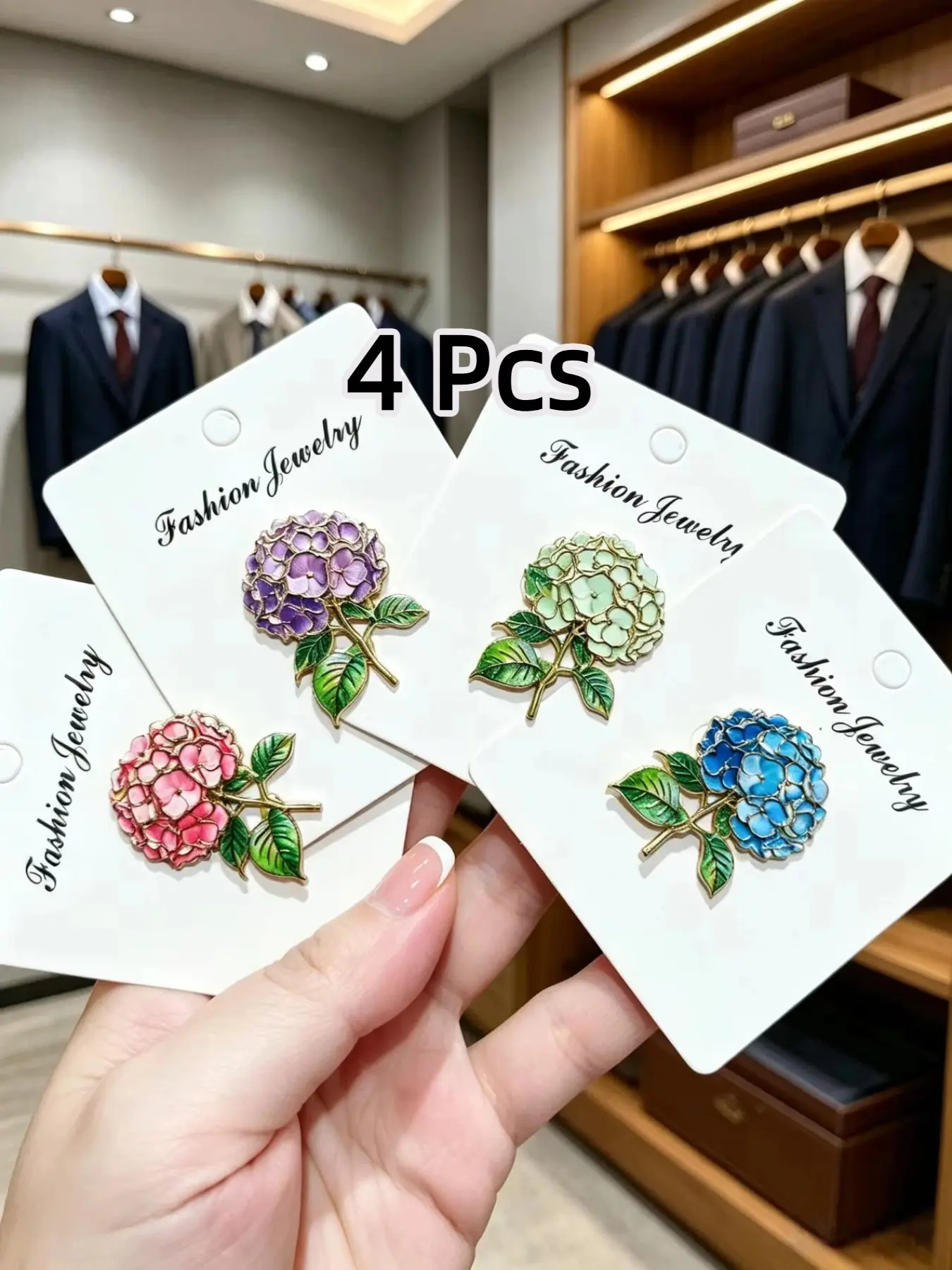 4pcs Men's Brooch, Multicolor Hydrangea Enamel Brooch Set, Elegant Floral Brooches,Match Suit & Tuxedo, an Ideal Badge Gift for Men
