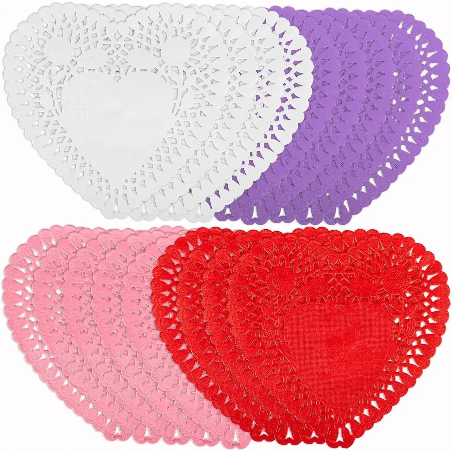 200 Pack 8 Inch Heart Shaped Paper Doilies Colorful Disposable Heart Lace Placemats for Valentines Day DIY Crafts Wedding Party Tableware Decorations